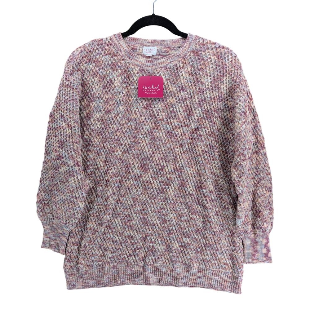 Ingrid & Isabel Maternity Sweater Textured Pullover XL Pink Crew Knit Classic